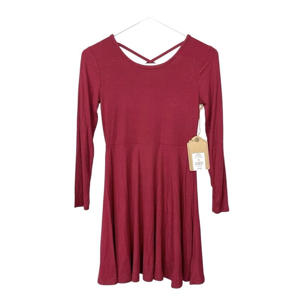 True Craft M Cranberry Red Fit and Flare Dress Strappy Back Ribbed Cottagecore